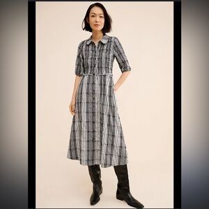 Maeve Short-Sleeve Smocked Plaid Button-Down Midi Dress